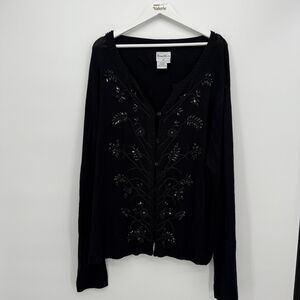 Pamela McCoy Black Beaded Cardigan Plus Size 2X Classic Rayon Blend